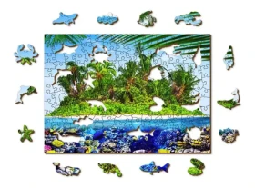 Wooden City Drevené puzzle Exotický ostrov pokladov 2v1
