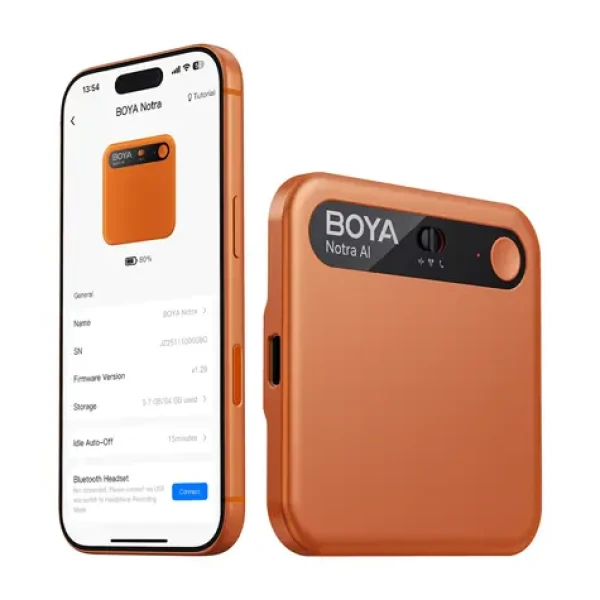 Boya Notra oranžová / Zvukový záznamník s AI prekladačom / 64GB / 24h / BT / Wi-Fi / USB-C (6977490712376)