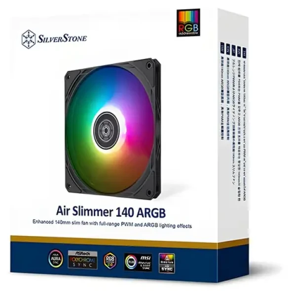 Silverstone Air Slimmer 140 ARGB čierna / Ventilátor / 140 mm / 1700 RPM / 33 dB / 82 CFM / 4-Pin PWM (SST-AS140B-ARGB)