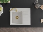 MEXEN/S MEXEN/S - Ben granitový drez 1 s odkvapkávačom ľavý 600 x 500 mm, biela, sifón zlatá 6522605000-20-G