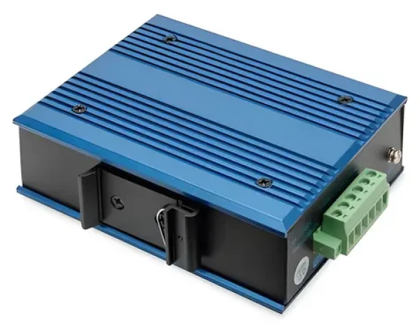 Digitus Switch Ind. 4- Port PoE SFP čierna/modrá / Switch / Nespravovaný / 10/100 / PoE+ 4x30W / DIN lišta (DN-651131)