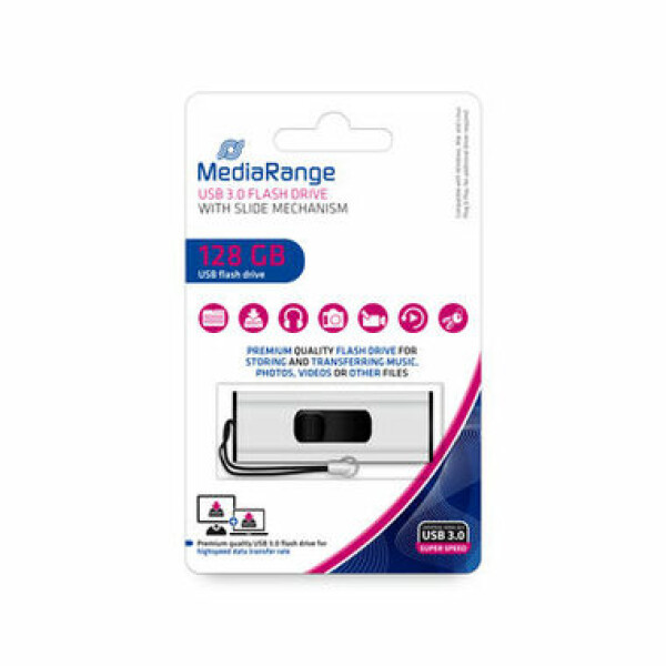 MediaRange MR918 128GB strieborná / Flash Disk / USB-A 3.0 / čítanie: 80MBs / zápis: 25MBs (MR918)