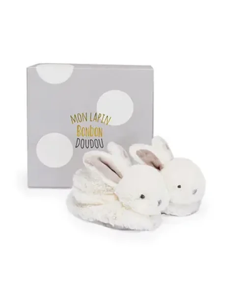 Doudou Darčeková sada - Sada topánočiek s hrkálkami králiček béžový 0-6 mesiacov (DC1310)