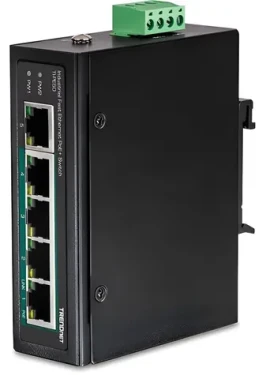 Trendnet Priemyselný switch 5- Port Fast Ethernet PoE+ / Switch / 4X PoE+ / 90 W / DIN-Rail / IP30 (TI-PE50)