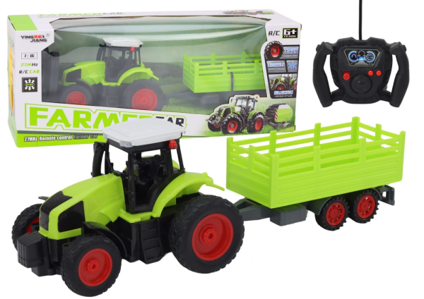 Mamido RC traktor na diaľkové ovládanie s prívesom 1:16 zelený