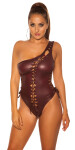 Sexy KouCla Coldshoulder Wetlook Body BORDEAUX Einheitsgroesse