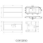 CERANO - Kúpeľňová skrinka Velora - čierna matná, úchytka čierna + keramické umývadlo Novo - biela lesklá - 101x54,5x46,5 CER-979892