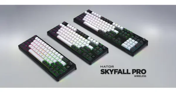 Hator Skyfall 65 PRO šedo-čierna / Herná klávesnica / mechanická / bezdrôtová / Bluetooth 5.3 / US layout (HTK4160)