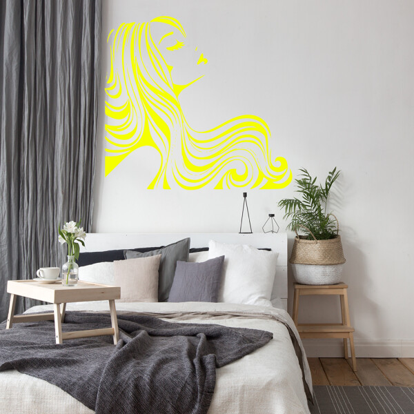 Veselá Stena Samolepka Žena z profilu Farba: žltá, Veľkosť: 100 x 93 cm