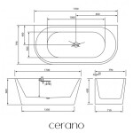 CERANO - Vaňa akrylátová Grazia - voľne stojaca - nástenná - biela matná - 170x79x60 CER-477824
