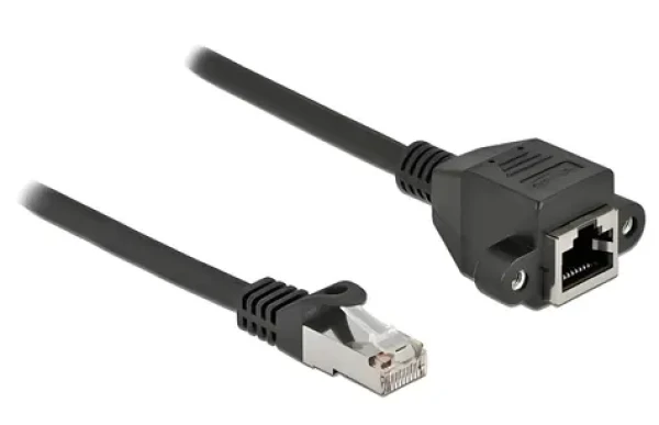 DeLock Predlžovací kábel RJ45 (M)-RJ45 (F) Cat.6A 0,25 m čierna / Predlžovací kábel / S/FTP / 26 AWG (86998)