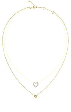 Guess Dvojitý pozlátený náhrdelník so srdiečkami Beloved JUBN05026JWYGT/U
