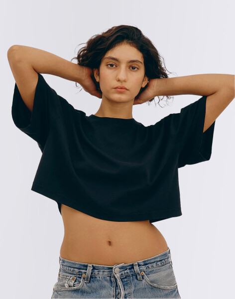 Organic Basics True Boxy Crop Tee Black S