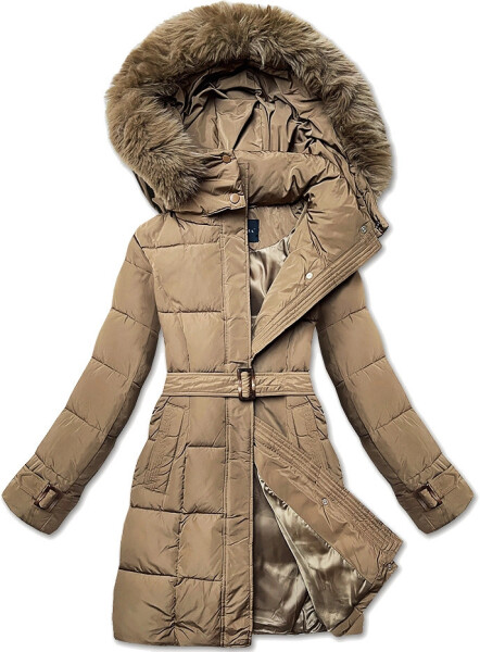 Dámska hnedá zimná bunda s ozdobnými pásmi (23MY-208) odstíny hnědé L (40)