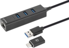 Manhattan 180894 huby i koncentratory USB 3.2 Gen 1 (3.1 Gen 1) Type-A + Type-C 5000 Mbit/s Čierny