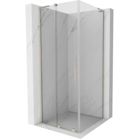 MEXEN/S - Velar L sprchovací kút, posuvné dvere 90 x 90, transparent, nikel kartáčovaný 871-090-090-03-97