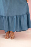 Dámske plus veľkosť šaty bez ramienok s volánom svetlo denim UNI