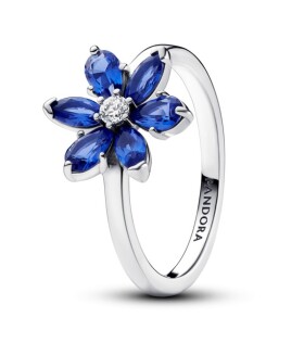Pandora Strieborný prsteň s modrými kryštálmi Trblietavý kvet Timeless 193000C01 58 mm