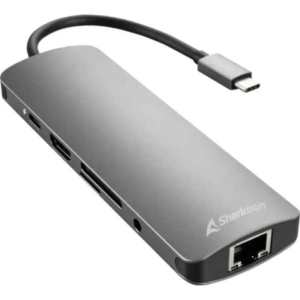 Sharkoon Combo Adapter šedá / dokovací adaptér / 3x USB 3.2 / RJ45 / USB-C (4044951026739)