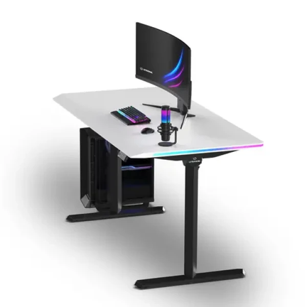 Ultradesk Quest čierna-biela / Herný stôl / 140 x 70 cm / nastaviteľná výška 72-120 cm / RGB LED osvetlenie (UD-QST-FRBB/DTWT)