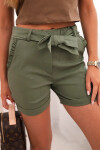 Dámske šortky s mašľou a volánikmi khaki UNI
