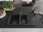 MEXEN/S MEXEN/S - Gaspar granitový drez 1.5 s odkvapkávačom vrátane batérie Flora, čierna/zlatá 6507-75-670401-57-B