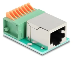 DeLock RJ45 (F) - Terminal Block 8pin (F) / Adaptér / Cat.5e / s tlačidlom / zelená, strieborná (90652)