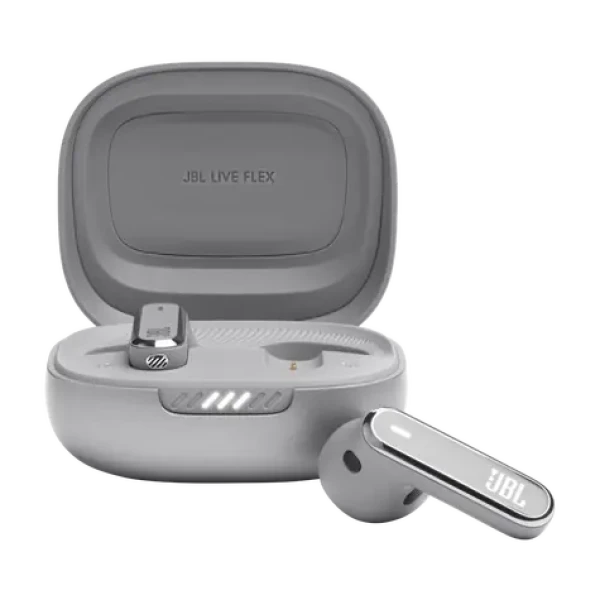 JBL Live Flex sivá / Bezdrôtové slúchadlá do uší / mikrofón / Bluetooth 5.3 / IP54 (LIVEFLEXGRY)