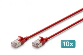 Digitus CAT 6A Slim červená / Patch kábel / F/FTP / 10 Gbit/s / 0,5 m / 10 ks (DK-1632-A-005S-R-10)