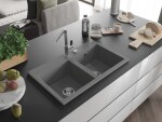 MEXEN MEXEN - Hektor granitový drez 2-bowl 800 x 480 mm, sivá, sifón chróm 6521802000-71