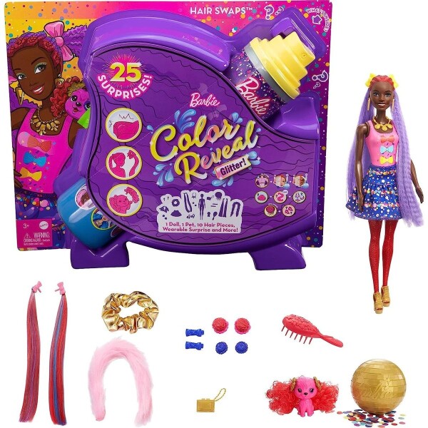 Barbie Color Reveal vlasový styling s trblietkami fialový