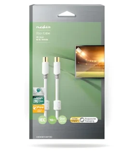 Nedis Koaxiálny kábel IEC zástrčka-zásuvka biely / Kábel / 75 Ohm / Dvojité tienenie / Pozlátené konektory / 10 m (CSBW40015WT100)