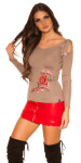 Trendy KouCla Coldshoulder Sweater with embroidery Einheitsgroesse