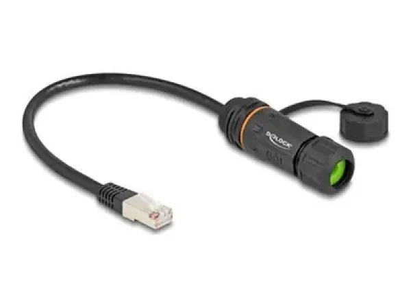 DeLock Kábel RJ45 vidlica - RJ45 zásuvka vodotesný / Sieťový kábel / Cat6a / S/UTP / IP68 / 0,25 m (88147)