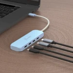 J5Create USB-C Hub 4v1 azúrová / USB hub / USB 3.2 Gen 1/4 porty / recyklovaný plast (JCH345EC-N)