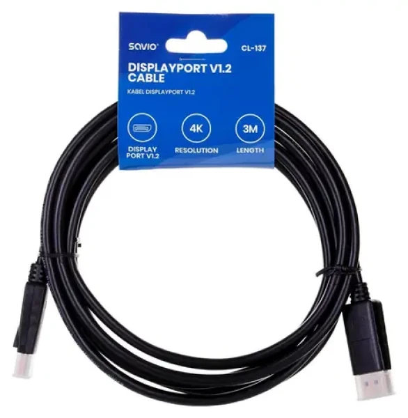 Savio CL-137 čierna / Kábel DisplayPort / samec - samec / 3 m / max. 4K (CL-137)