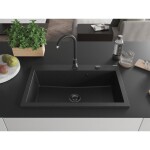 MEXEN/S MEXEN/S - Elix granitový drez 1-miska 800 x 500 mm, čierna/strieborná metalík, sifón čierna 6527801005-73-B