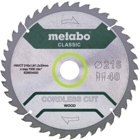 Metabo CORDLESS CUT WOOD CLASSIC 628654000 pílový kotúč 216 x 30 x 1.2 mm Počet zubov (na palec): 40 1 ks; 628654000
