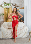 Dámske sexy čipkované šaty s výstrihom 0000K20862 Červená - Koucla XL červená