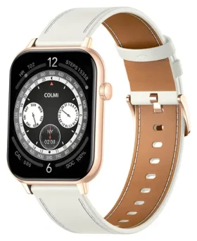 COLMi C28 zlatá, biely kožený remienok / Chytré hodinky / AMOLED 1,93 palce / Bluetooth volanie / IP6X (C28-white leather)