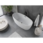 MEXEN/S - Olea voľne stojaca vaňa vzor 170 x 80, biela, sifón a prepad čierna 52821708000-70