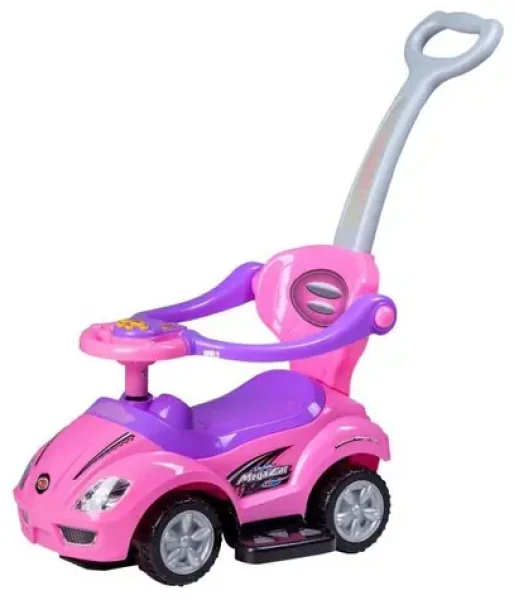 ECOTOYS Odrážadlo so zvukmi a vodiacou tyčou Auto ružová