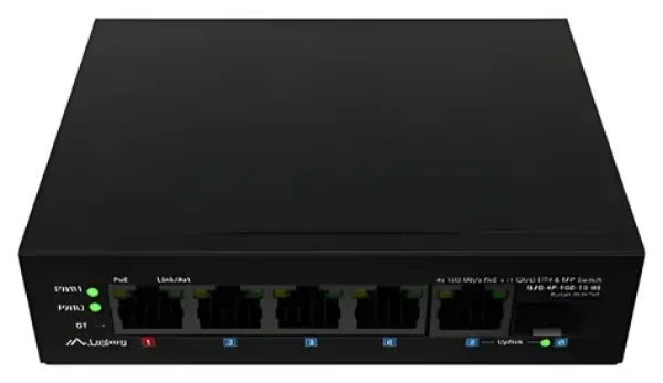 Lanberg Priemyselný PoE switch / 1x PoE BT / 3x PoE + AT / SFP / Fast Ethernet / DIN / Unmanaged (ILFE-4P-1GE-1S-90)