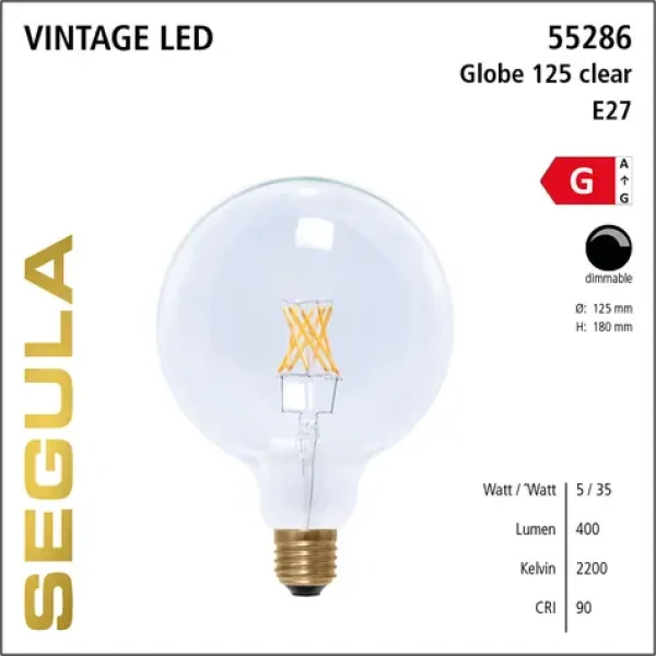 SEGULA LED Globe 125 5W (35W) číra / E27 / 400lm / 2200K / stmievateľné (55286)