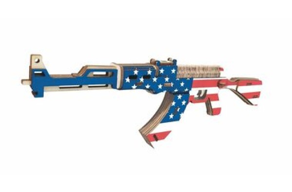 Woodcraft Drevené 3D puzzle Samopal AK47 vo farbách Americkej vlajky