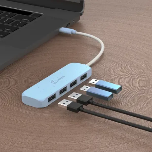 J5Create Eco-Friendly USB-C Hub azúrová / USB-C hub / 4X USB-A / USB 3.2 Gen 2 / recyklovaný plast (JCH341EC-N)