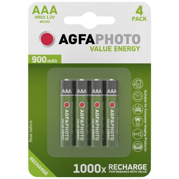 AgfaPhoto HR03 mikrotužkový akumulátor typu AAA Ni-MH 900 mAh 1.2 V 4 ks; 802756