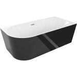 MEXEN/S - Mia voľne stojaca rohová vaňa pravá 160 x 80, biela/čierna, sifón a prepad meď kartáčovaná 52691608075P-65