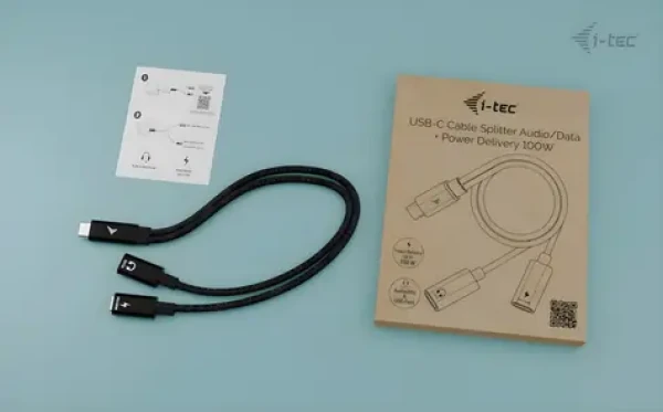 I-TEC USB-C Cable Splitter čierna / Rozdvojka USB-C / PD 100W / audio / dáta / 0,3 m (C31DUALSPLITTERCBLPD)