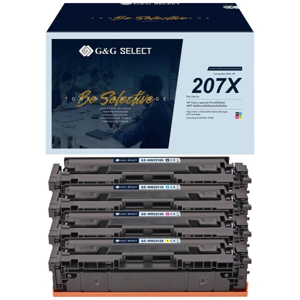 G&G W2210X(207X)/W2211X(207X)/W2213X(207X)/W2212X(207X) toner kombinované balenie náhradný HP 207X čierna, zelenomodrá, purpurová, žltá kompatibilná toner; GS-H207X-4P